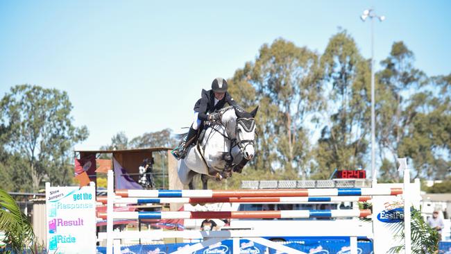 Olivia Hamood and Carado GHP during the jump off at the Magic Millions World Cup qualifier in Gatton. Photo: PIX ALI Photography.