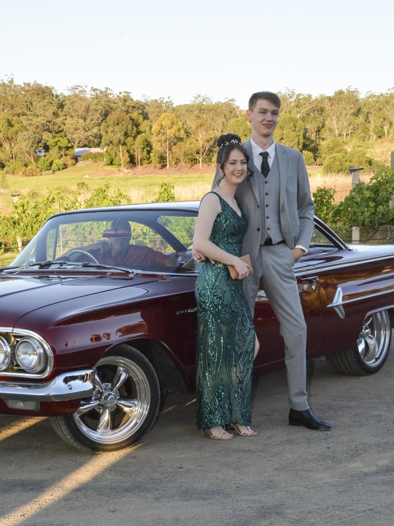 Graduate Cassandra Lawson with partner Levi King at Mary MacKillop Catholic College formal at Rosalie House, Thursday, November 17, 2022. Picture: Rhylea Millar