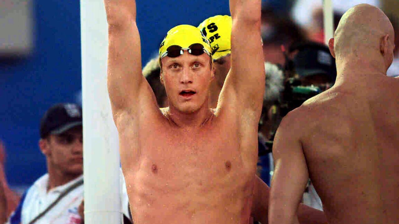 Daniel Kowalski after winning freestyle 4 x 200m relay race at the World Swimming Championships in Perth 13 Jan 1998.