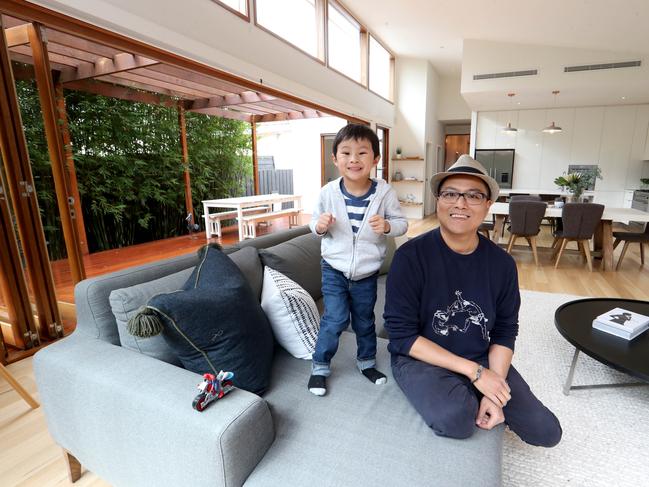 28/02/2020 Jack Wung with his 3yo son, Jacob at their Brunswick home that is listed for auction on March, 21. Picture: David Geraghty / The Australian.