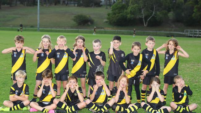 Torquay Tigers Aldridge under-9 football team pull their funniest faces. Picture: Alison Wynd