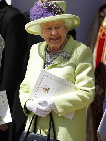 The Queen, looking more upbeat outside the chapel. Picture: AP