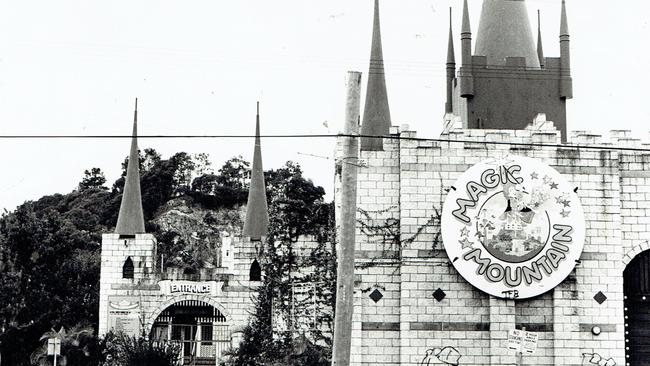 The entrance to Magic Mountain in 1993 - Covered in graffiti and becoming overgrown.