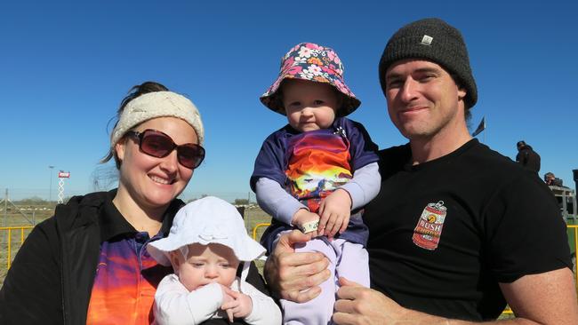 Chris, Aurora, Riley and Barley Smith. The Smith family are Alice Springs locals who come to Finke every year. Picture: Gera Kazakov