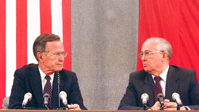 Bush in Moscow with Soviet president Gorbachev in 1991. Picture: AFP