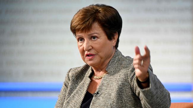 International Monetary Fund (IMF) Managing Director Kristalina Georgieva speaks during an interview with AFP at IMF Headquarters in Washington, DC, on January 10, 2024. Artificial intelligence poses risks to job security around the world, but also offers a "tremendous opportunity" to boost flagging productivity levels and fuel global growth, the International Monetary Fund (IMF) Managing Director Kristalina Georgieva told AFP. (Photo by OLIVIER DOULIERY / AFP)