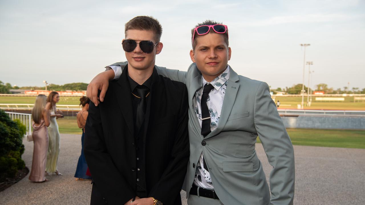 Christopher Brumby and Ryan Carter at the Taminmin College Year 12 School formal at Darwin Turf Club, 2024. Picture: Pema Tamang Pakhrin