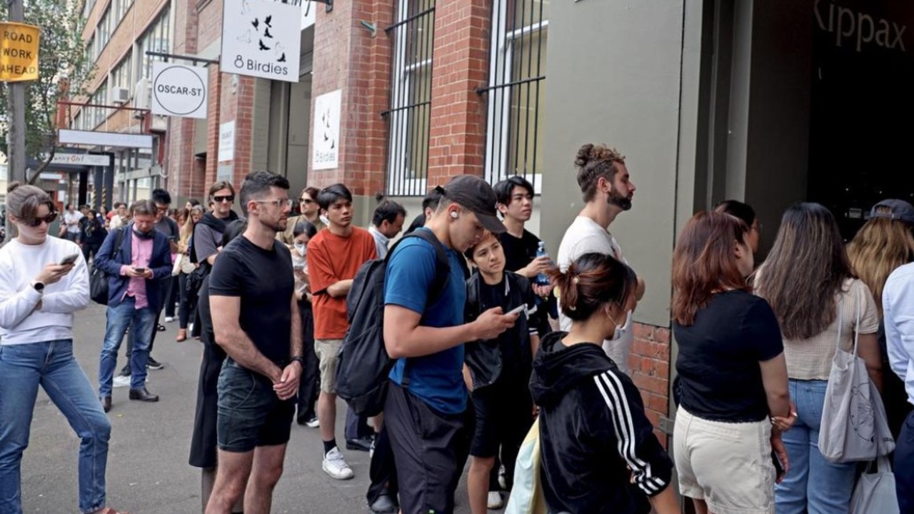 Scenes like these, showing hundreds of young people queuing to find a rental property, are becoming commonplace. Picture: NCA NewsWire/ Nicholas Eagar