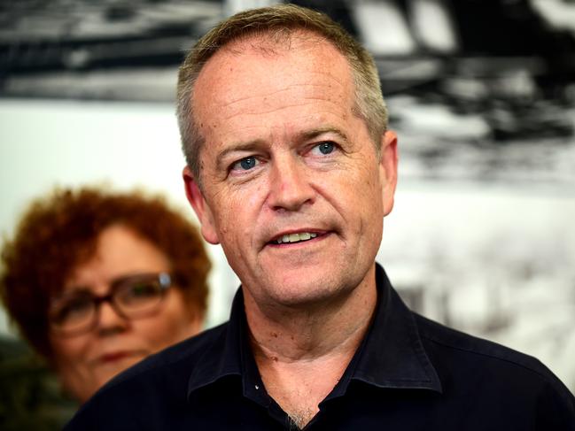 The Leader of the Opposition, Bill Shorten in Townsville meeting Emergency Services Personnel. Picture: Alix Sweeney