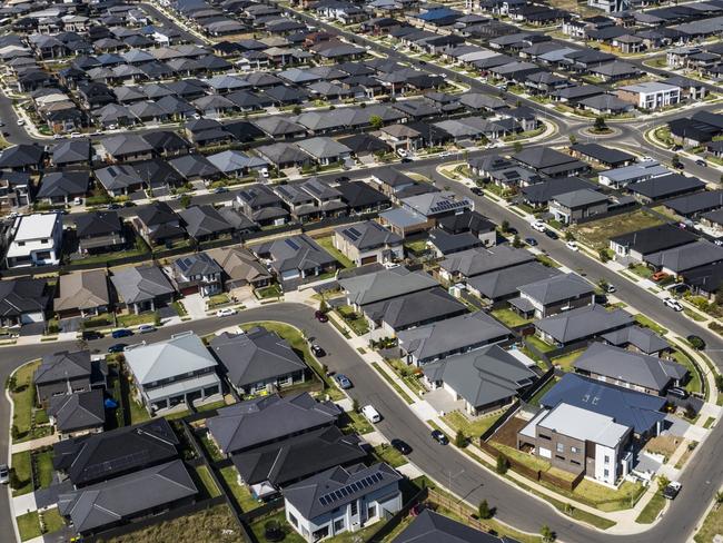 SYDNEY, AUSTRALIA - OCTOBER 23: An aerial view of the sprawling new housing estates of Oran Park on October 23, 2019 in Sydney, Australia. The local Government area of Camden is one of the fastest growing areas in Australia, with a boom in residential and commercial development. Housing prices are also expected to rise with the announcement of two new Metro West stations to be built in the Western Sydney area. (Photo by Brook Mitchell/Getty Images)
