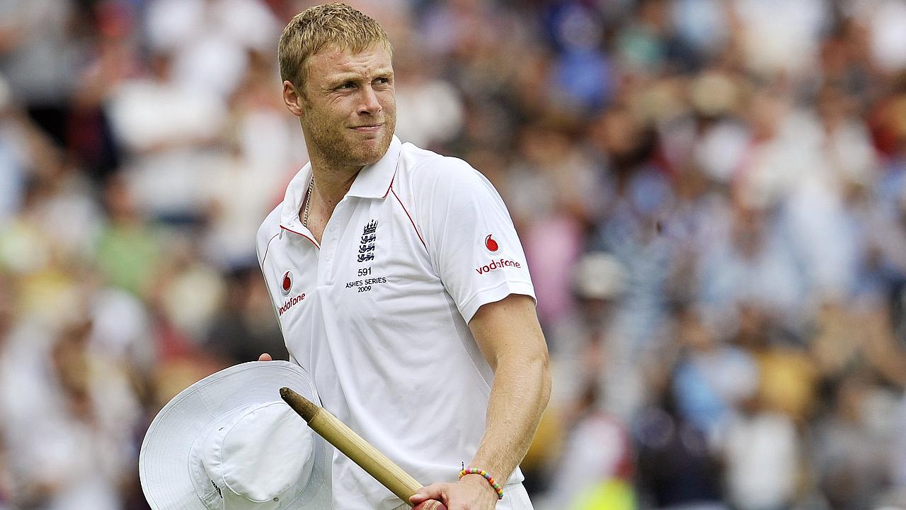 England's Andrew Flintoff looks back as he walks off in his final Test at Lords as England defeat Australia by 115 runs on th...