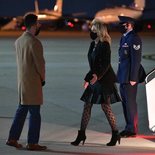 US First Lady Jill Biden arriving at Andrews Air Force Base in Maryland on Thursday night last week. Picture: MANDEL NGAN / POOL / AFP)