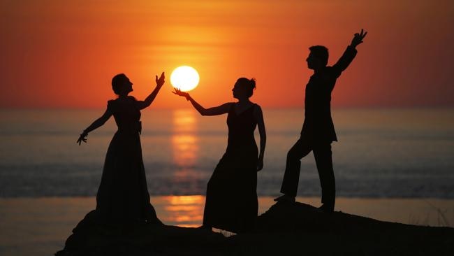 Opera singers at Cable Beach in Broome, Western Australia. Picture: Leon Mead