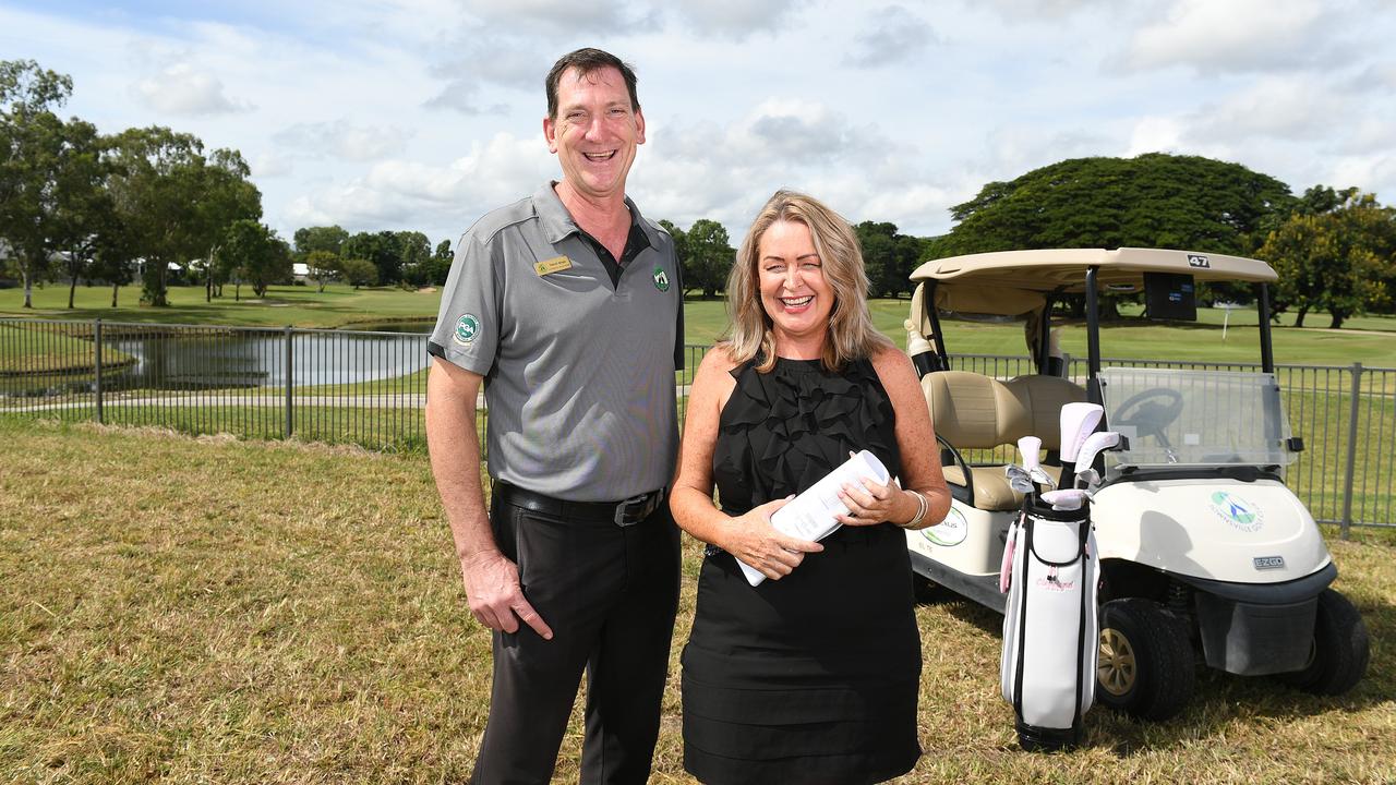 Townsville Golf Club manager Mitch Bligh and Ingenta marketing and administration manager Danielle Eastlake at the final stage of the Fairways Estate. Picture: Shae Beplate.