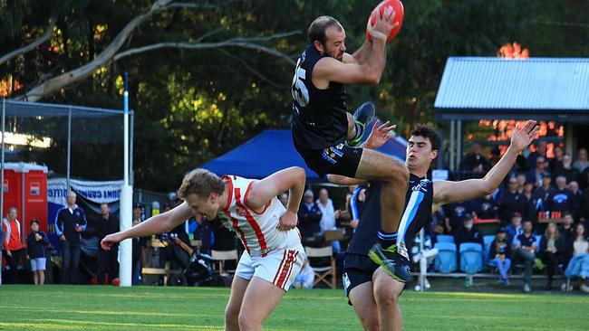 Bridgewater-Callington's Nat Ryan takes a hanger against Mount Lofty. Picture: Trev Syme