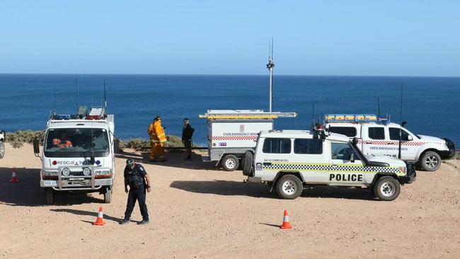 The search for a man’s body continued at Granite Rock, near Streaky Bay, on Wednesday. Picture: Andrew Brooks