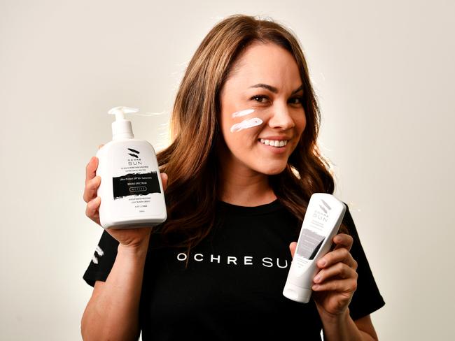 Alana Kennedy has created Ochre Sun, a PPE sunscreen that contains sustainably and ethically sourced Indigenous botanicals. Picture: Alix Sweeney