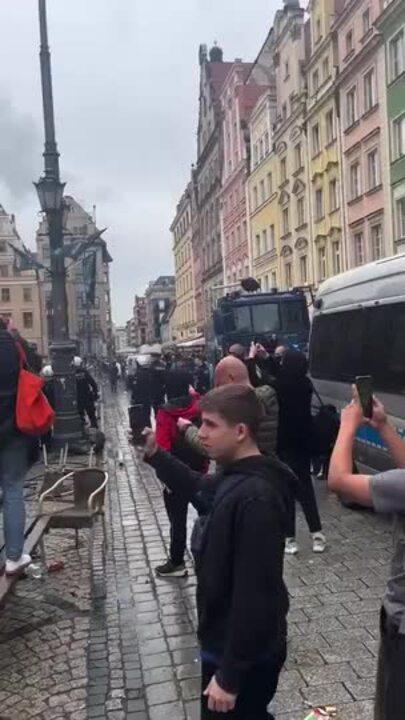 Polish Police Use Water Cannon to Break Up Brawling Soccer Fans