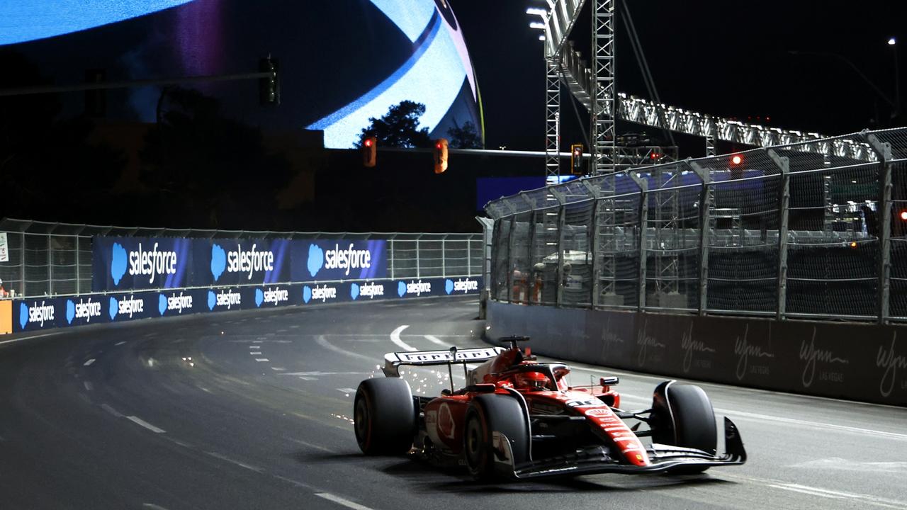 LAS VEGAS, NEVADA - NOVEMBER 18: Charles Leclerc of Monaco driving the (16) Ferrari SF-23 on track during qualifying ahead of the F1 Grand Prix of Las Vegas at Las Vegas Strip Circuit on November 18, 2023 in Las Vegas, Nevada. (Photo by Chris Graythen/Getty Images)