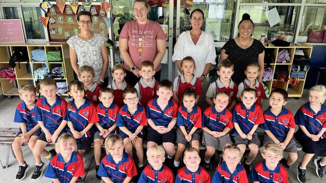 Tin Can Bay State School Prep 2023: Back row (L-R): Miss Georgia, Miss Davies, Ms Searl, Miss Lea. <br/>Standing - Darius, Teliesha, Ziggy, Jenna-Louise, Xander, Indikka. <br/>Seat - Kyan, Frankie, Siarni, Noah, Zayne, Joey, Zara, Charlie, Holly, Jack, Indiana. Ground - Stevie, Everleigh, Sonny, Isaac, Lilly-Anne, Angus. Picture: Supplied