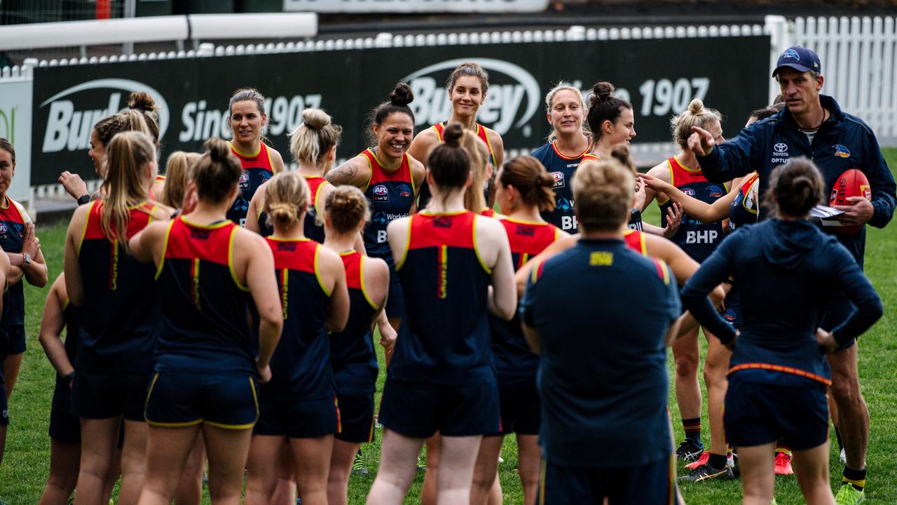 The Adelaide Crows AFLW training together for pre-season at Norwood Oval. Picture: Morgan Sette