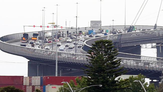 Roadworks cause tailbacks on the West Gate Bridge. Picture: David Crosling