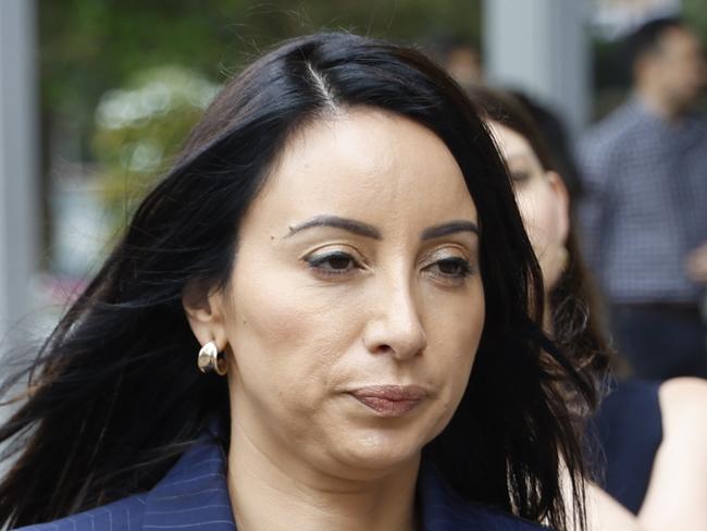 SYDNEY, AUSTRALIA. NewsWire Photos. FEBRUARY 6, 2025. Presenter and journalist Antoinette Lattouf pictured in a blue pinstripe suit as she leaves Federal court, Sydney., Picture: NewsWire/ Damian Shaw,