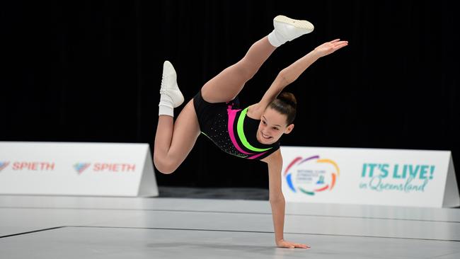 Aerobic gymnastics competition at the 2018 National Clubs Gymnastics Carnival on the Gold Coast.