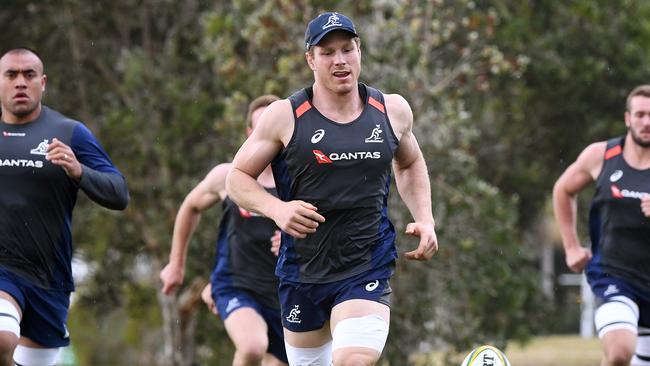 David Pocock at Wallabies training at Sanctuary Cove on Monday. Picture: AAP