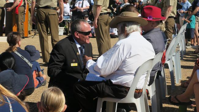 Alice Springs RSL sub-branch president Chris Clark, left, reminded the public Anzac Day was a commemoration, not a celebration.