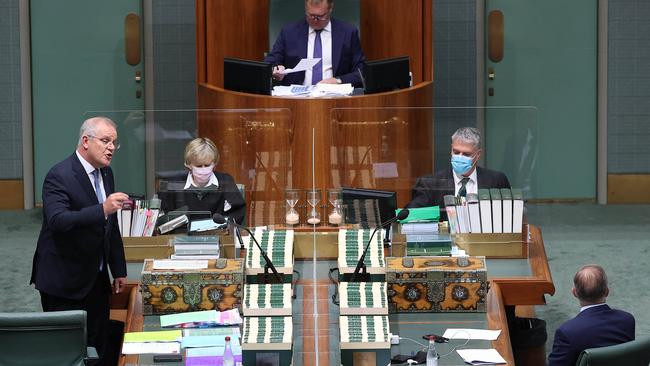 Mr Morrison and Mr Albanese during Question Time at Parliament House. Picture: NCA NewsWire / Gary Ramage