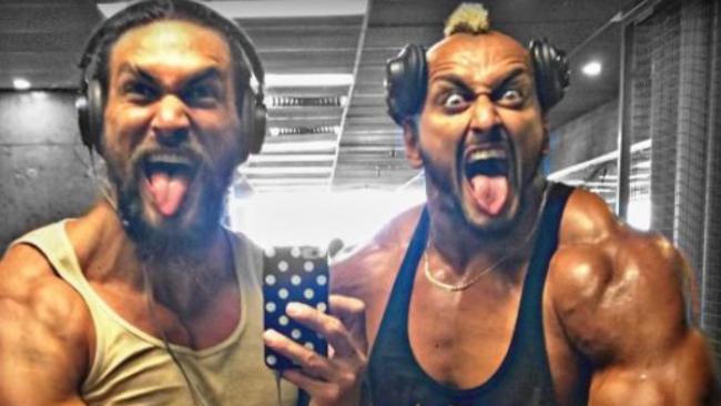 Aquaman star Jason Momoa and his trainer, former WWE pro wrestler Mada Abdelhamid, working out on the Coast on the weekend. Image: Instagram.