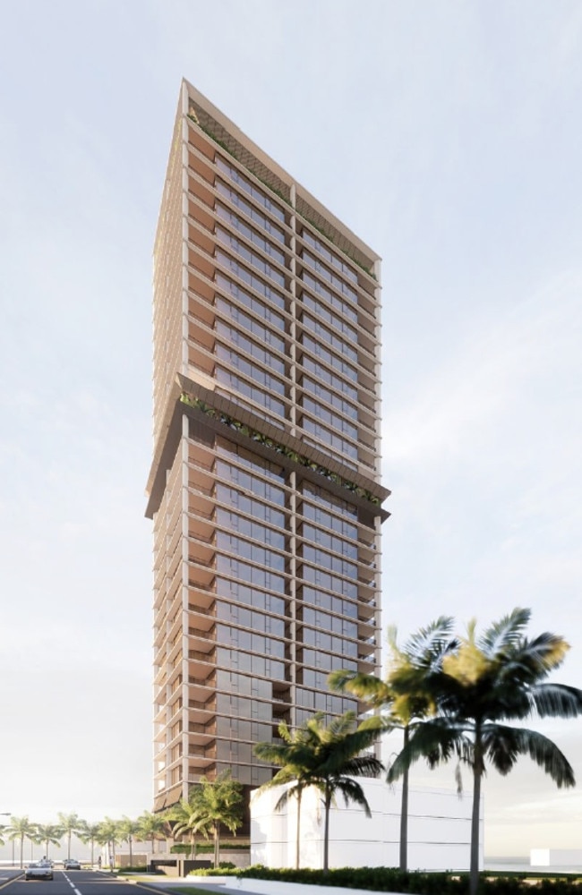 Artist impression of a new 31-storey riverfront tower planned for Surfers Paradise on the Gold Coast Highway