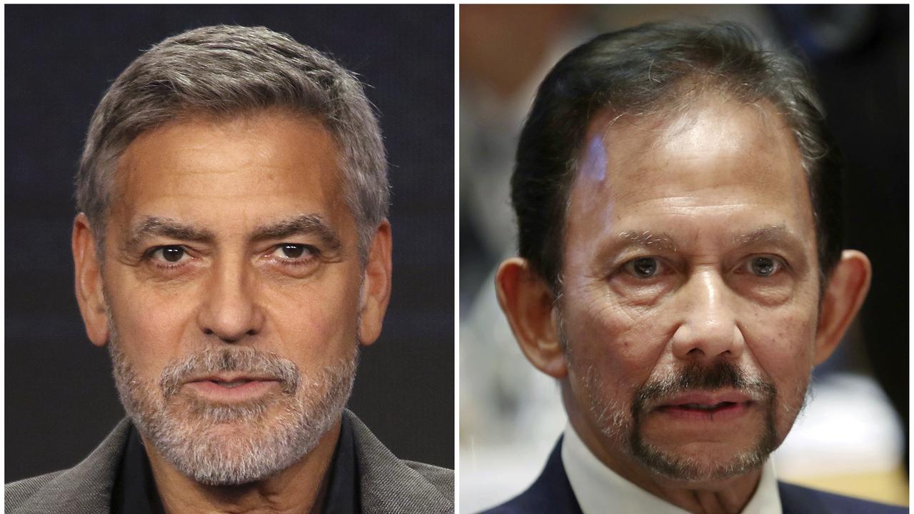 George Clooney and Brunei's Sultan Hassanal Bolkiah. Picture: AP