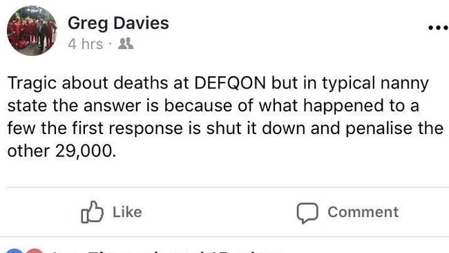 Penrith Labor councillor Greg Davies said shutting down music festivals should not be the first response. Picture: Facebook