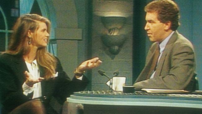 Steve Vizard with model Elle Macpherson on his program Tonight Live.