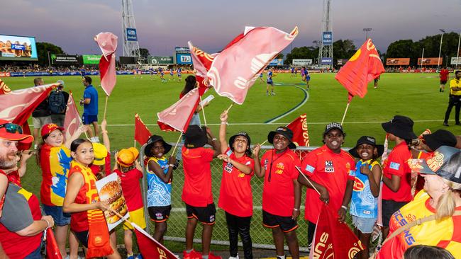 Fans at the Gold Coast Suns v Western Bulldogs 2025 AFL match at TIO Stadium. Picture: Pema Tamang Pakhrin
