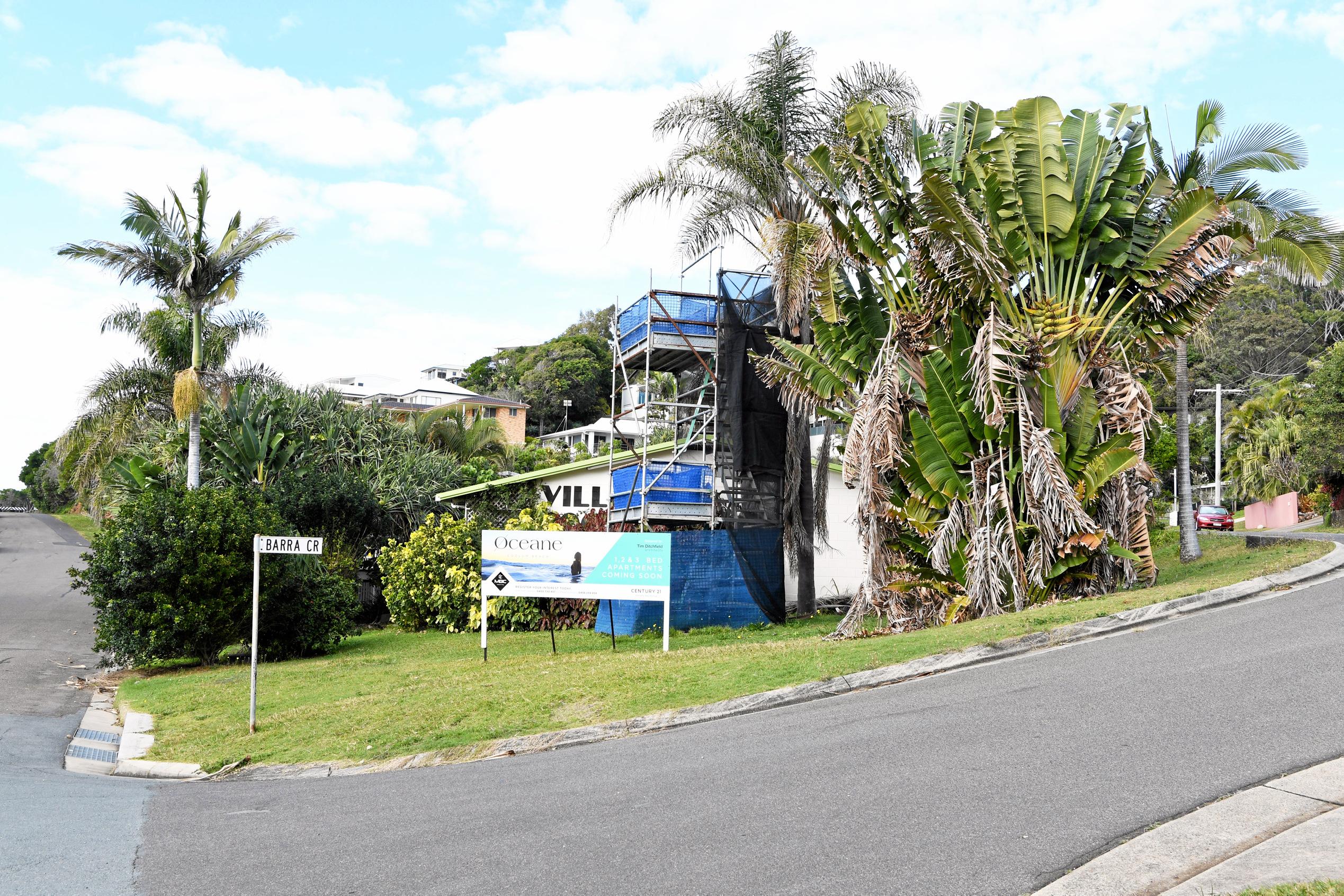 A 21-unit lowrise is a step closer to replacing the seedy-looking 1972 Villa Coolum short term Accom, with a building company applying for permission to demolish 102-104 Coolum Tce, Coolum Beach. The site is an entire block with three street frontages - a triangular lot that's a block back from David Low Way and the beach. Picture: Patrick Woods