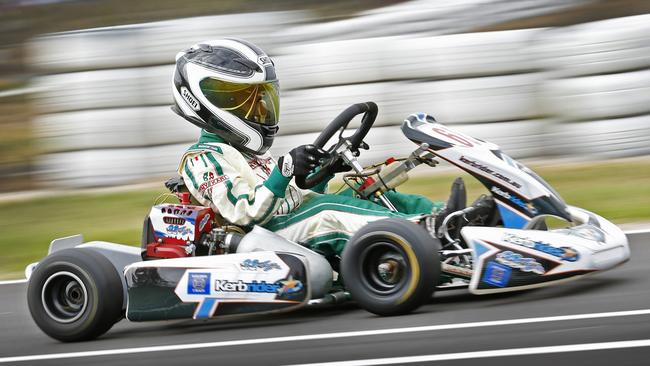 Hugh Barter, in his younger days, in go karting. He finished top two in the Spanish and French F4 title. Picture: David Caird.