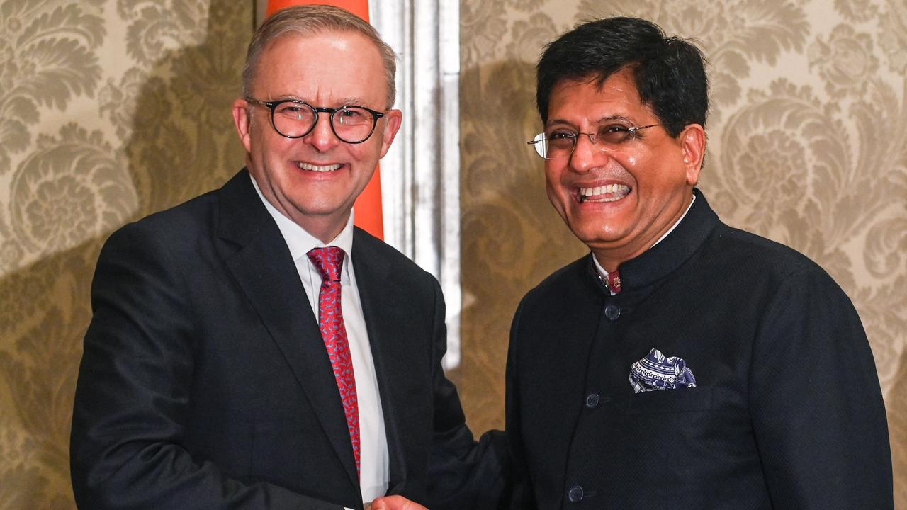 Mr Albanese met with Indian Commerce and Industry Minister Piyush Goyal on Thursday. Picture: Indranil MUKHERJEE / AFP