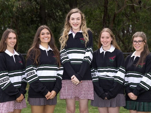 Monbulk Secondary College captains Michelle Schmidt, Amalija Kostich Angerson, Courtney Carroll, Abby Stephens and Ruby Scott. Picture: SchoolPix