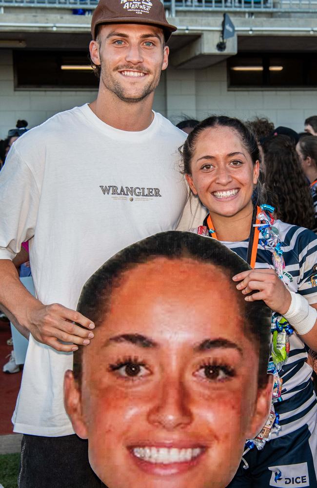 Todd and Courtney after her team, Darwin Brothers won the 2024 NRL NT Women's grand final. Picture: Pema Tamang Pakhrin.