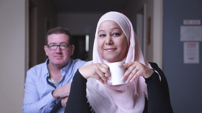 Muslim woman Inaz Janif with Michael Boss from Hampton Park Uniting Church. Picture: Wayne Taylor