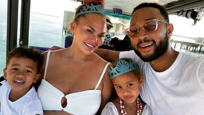 Miles, Chrissy Teigen, Luna and John Legend in the Maldives, April 14, 2021. Picture: @chrissyteigen/Instagram