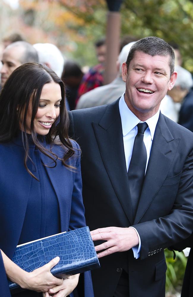 James and Erica Packer, Paul Ramsay's funeral at St Thomas Aquinas Church in Bowral. Picture Craig Greenhill