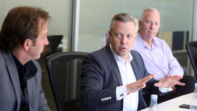 Gold Coast Bulletin editor Ryan Keen speaks to councillor Cameron Caldwell at the Future Gold Coast roundtable. Picture: Richard Gosling