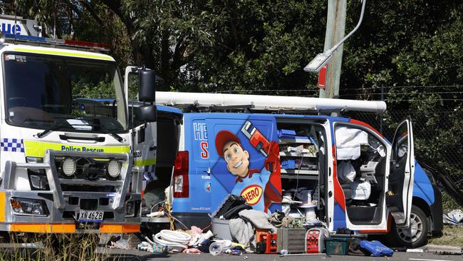 A woman was trapped in a van after it crashed into a power pole in Sydney’s east. Picture: NewsWire / Damian Shaw