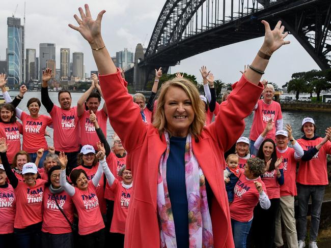 MP for North Sydney Kylea Tink poses for a photograph with her supporters after the federal election. Picture: AAP Image/Bianca De Marchi