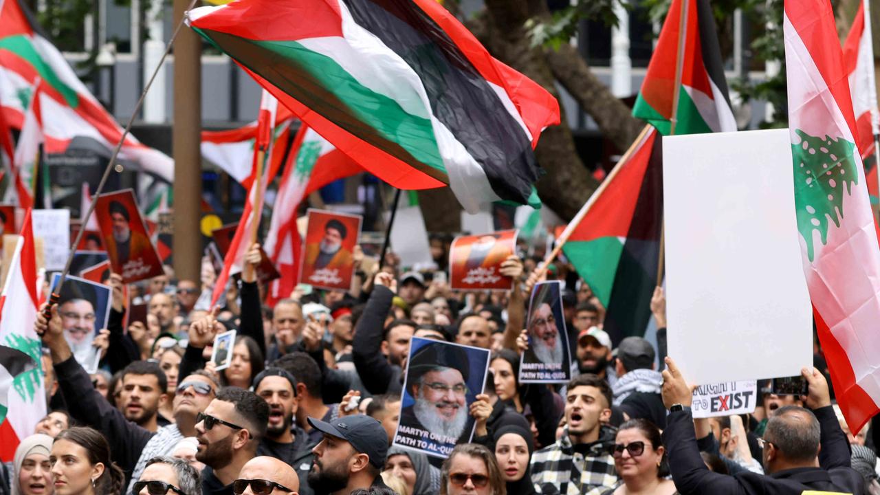 Protesters march in the Sydney CBD to call for peace and an end to the current Israeli occupation of Palestine and the ongoing war between the two nations, and the escalating assault on Lebanon. Picture: NewsWire / Damian Shaw