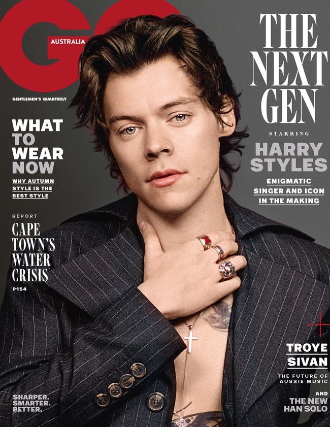 Harry Styles on the GQ Australia May issue cover. Picture: Supplied